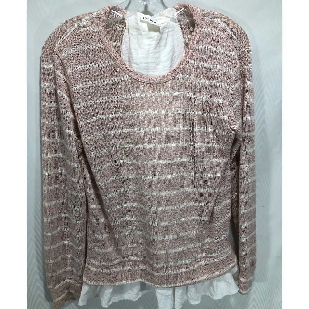 Pink and White Striped Sweater with Ruffle.  Sz S.